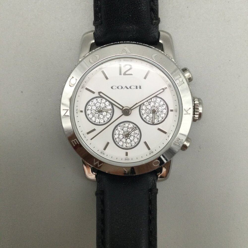 Coach Legacy Sport Chronograph Watch Women 36mm Silver Tone Leather New Battery - Picture 7 of 15